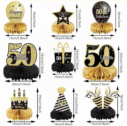 Vista 2 de 9 piezas de decoración de cumpleaños número 50 para centros de mesa de cumpleaños 50 para decoración de mesas, decoraciones de felicitación a 50