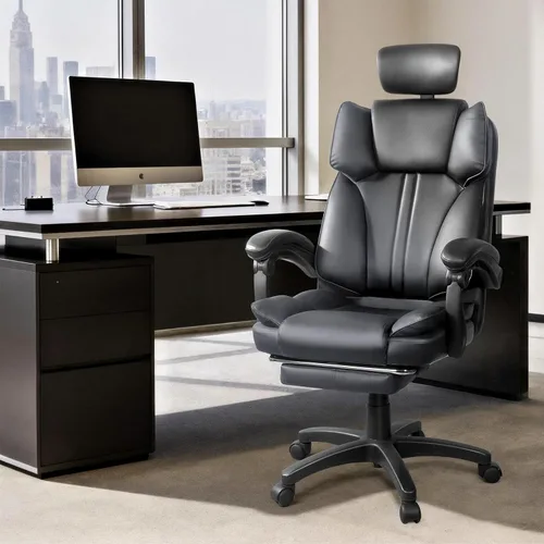 Vista 9 de Silla de oficina grande y alta, cómoda silla ergonómica de cuero para computadora con reposacabezas, respaldo alto, silla ejecutiva reclinable