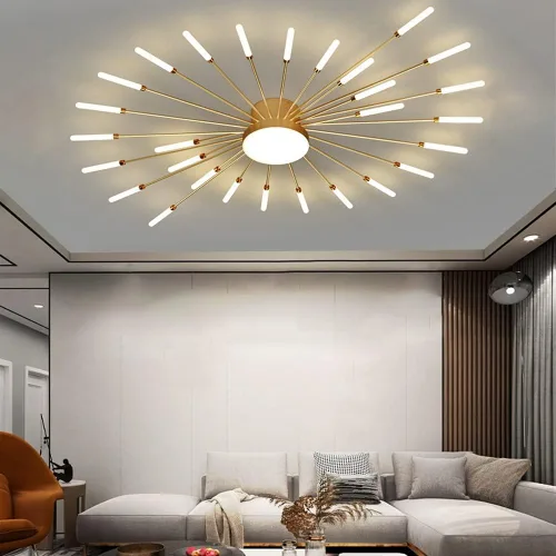Vista 29 de Lámpara de techo LED regulable de 32 pulgadas, 12 luces de techo, lámpara de techo empotrada, iluminación de interior dorada para sala de estar, 12