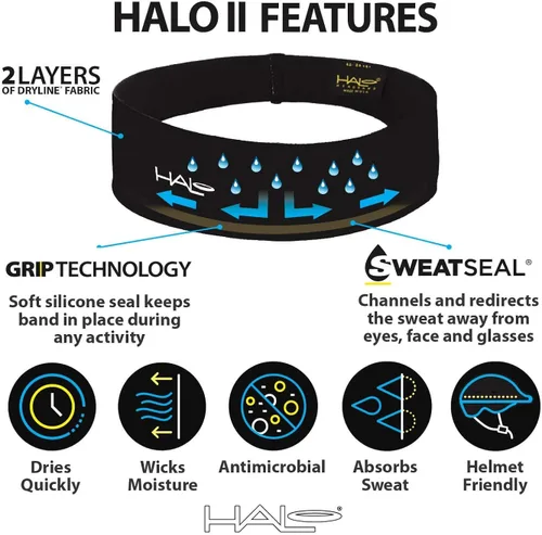 Vista 6 de Halo Headband Halo II, sudadera con banda para el sudor para hombres y mujeres, antideslizante, con tela Dryline que absorbe la humedad