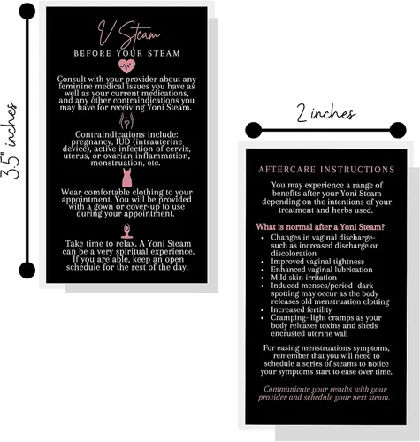Vista 2 de Lashicorn Yoni Steam Pre-Post Steam - Tarjetas de instrucciones de cuidado posterior al vapor, paquete de 50, tamaño de tarjeta de visita de 2 x 3.5