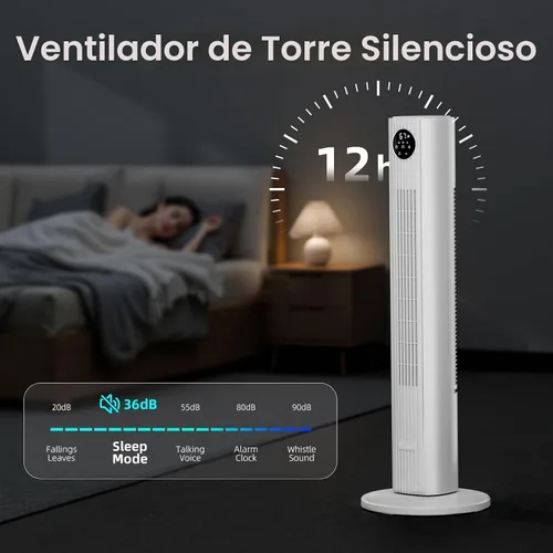 Vista 5 de Antarctic Star Ventilador de Torre Portátil Ventiladores de Piso Oscilante 85° Ventilador Silencioso de Enfriamiento Temporizador 12H Control Remoto