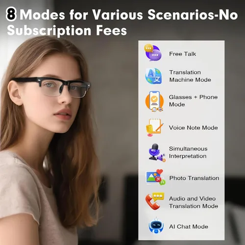 Vista 2 de Lentes inteligentes AI para hombres y mujeres con GPT de chat, lentes de traducción Bluetooth (más de 165 idiomas y acentos), lentes que cambian