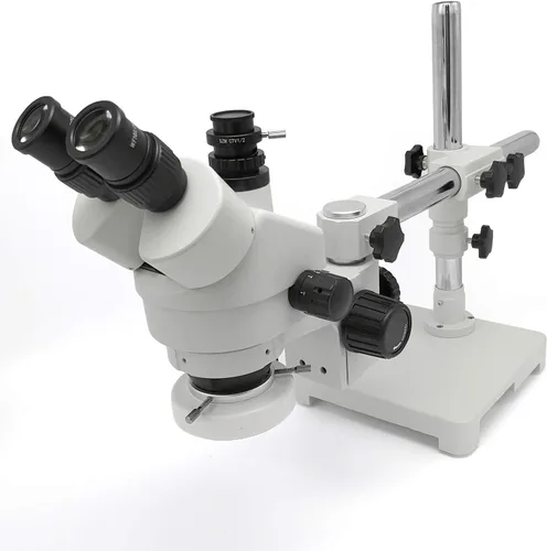 Vista 7 de SWIFT Microscopio estéreo trinocular S7 7X-45X con oculares de campo ancho 10X, lente objetivo de zoom 0.7X-4.5X, soporte de brazo único y anillo