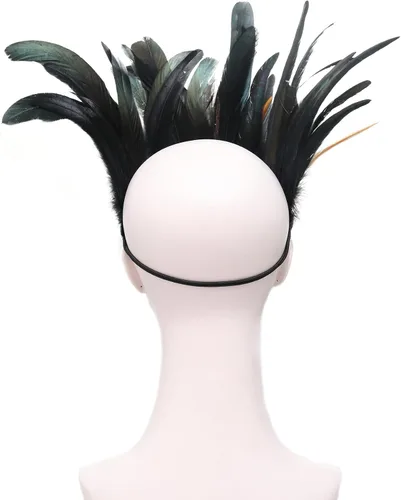 Vista 6 de DAZCOS Diadema de plumas de pavo real, corona, carnaval, tocado, tocado, 1920, Gatsby, cosplay, Navidad