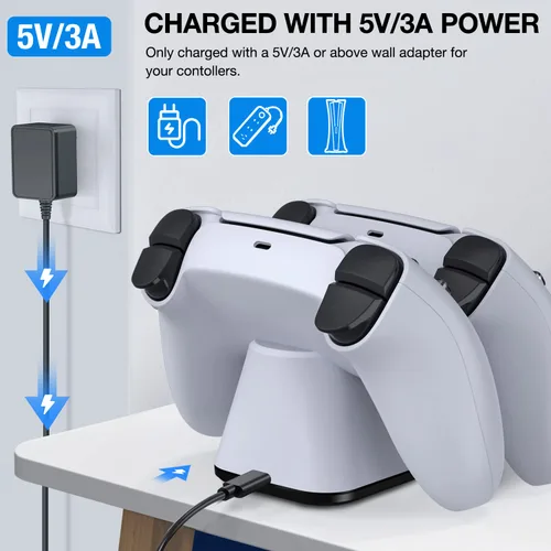 Vista 3 de PS5 Controller Charging Station, PS5 Charging Station with Fast Charging AC Adapter 5V3A for Playstation 5 Controller, Playstation 5 Charging Stand