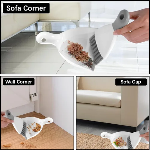 Vista 5 de Juego de mini recogedor y cepillo, cepillo de limpieza portátil de mesa y recogedor, combo de barrendero de migas para mesa de comedor con cerdas