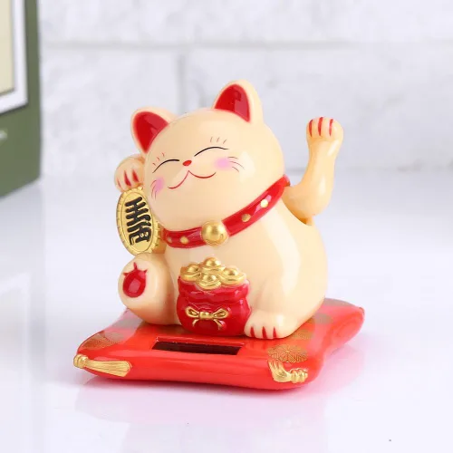 Vista 4 de Maxmartt Gato de la suerte, Gato agitando, Feng Shui, alimentado por energía solar, lindo gato agitando buena suerte, riqueza, bienvenido, gatos