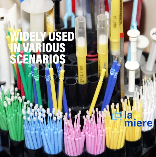 Vista 7 de LA MIERE 400 piezas de cepillos dentales con micro aplicadores finos, microhisopos cilíndricos desechables de 1mm, negros