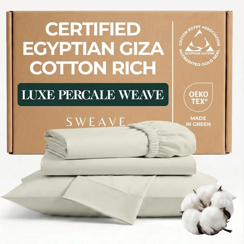 Vista 10 de Sweave Sábanas de Percal de Algodón Egipcio 100% Tamaño Twin - Genuino Lujoso Conteo de 400 Hilos - Naturalmente Nítidas, Transpirables, Amigables