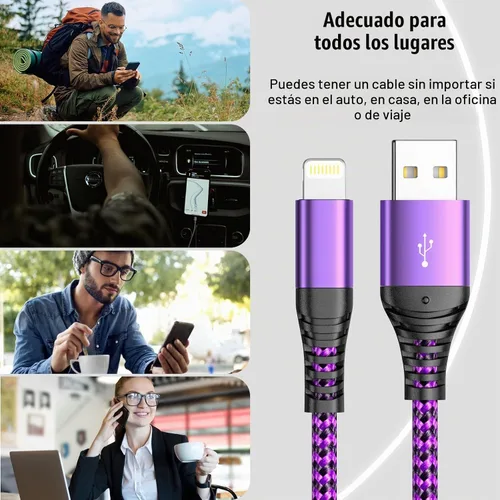 Vista 5 de Quickeep Cargador para iPhone de 3 pies, 2 unidades, cable USB A a