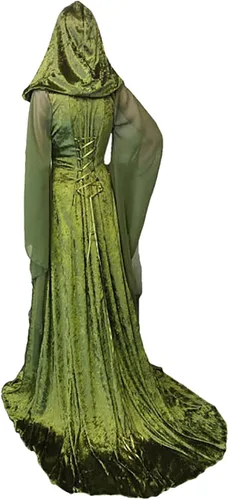Vista 2 de YANVS Women's Medieval Lace-up Vintage Hooded Cloak Robe Adult Costume Retro Cosplay Long Dress