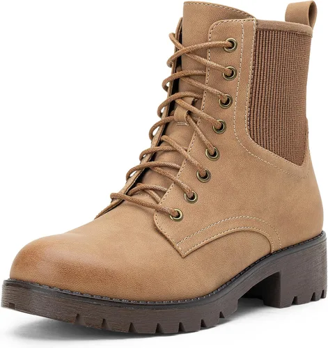Vista 13 de Vepose Botines de combate con cordones para mujer con cremallera y suela de Negro