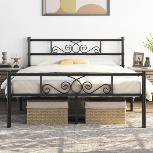 Vista 14 de Topeakmart Base de cama de metal clásico negro de 13 pulgadas con cabecero, base de colchón, plataforma de cama, base de cama con listones