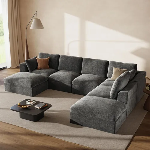 Vista 30 de Sofás seccionales Cloud de 110 pulgadas para sala de estar, sofá convertible sin hueso en forma de L con otomana, juego de sofá modular de gran