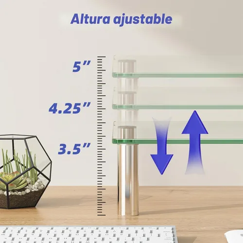 Vista 3 de Simple Trending - Paquete de 2 soportes para monitor de vidrio templado, ajustable, transparente