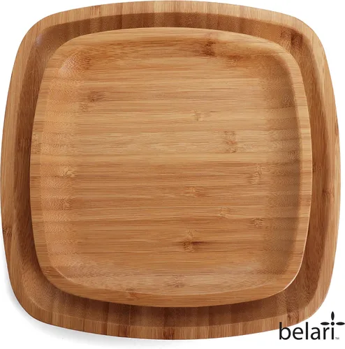 Vista 5 de Juego de platos de bambú de 8 pulgadas, platos reutilizables de bambú, platos cuadrados de bambú, platos de madera, platos llanos de bambú, juego