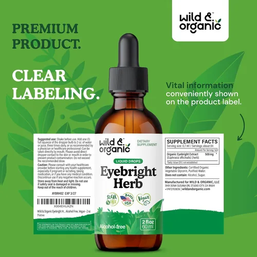 Vista 9 de Wild & Organic Eyebright - Tintura de hierbas - Soporte para los ojos con suplemento Eyebright - Gotas líquidas de extracto de eufrasia dietética