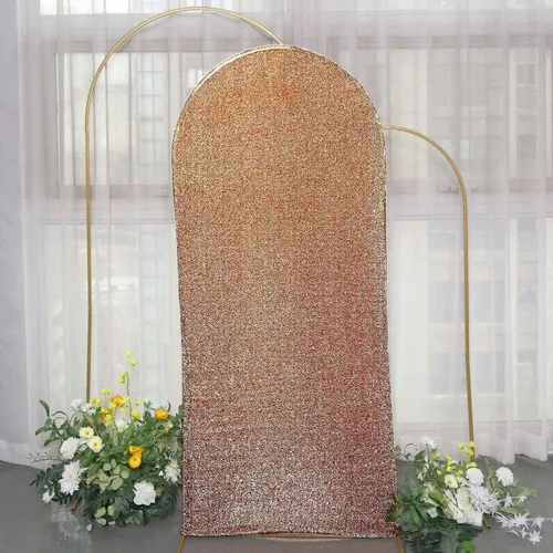 Vista 24 de Efavormart - Marco de fondo redondo de elastano dorado antiguo brillante de 5 pies, cubierta metálica brillante para arco de boda de 2 lados