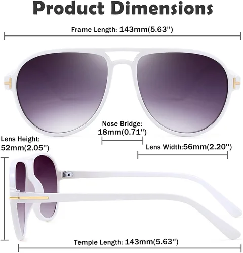 Vista 6 de YuJian Gafas de sol retro de plástico de gran tamaño Aviator de los años 70 para mujeres y hombres, montura clásica grande, gafas vintage