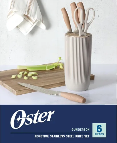 Vista 2 de Oster Gunderson Juego de Cuchillos de Cocina de 6 Piezas con Bloque, Juego de Cuchillos de Cocina de Acero Inoxidable con Cuchillas Afiladas