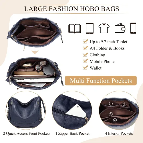Vista 4 de Kasqo - Bolsas de piel grandes para mujer, con correa desmontable