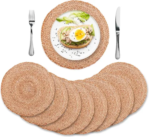 Vista 16 de Eco Crave - Juego de 2 manteles individuales redondos tejidos de yute, natural, 33 cm, estilo boho, rústico, de granja, tejido a mano