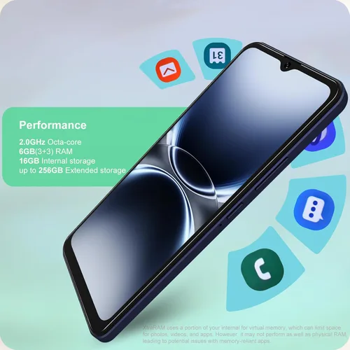 Vista 6 de A3 4G teléfonos Android desbloqueados 6.6” pantalla HD+ Android 12 teléfono inteligente Octa-Core 6(3+3)+16GB/256 TF Dual SIM teléfono celular Azul