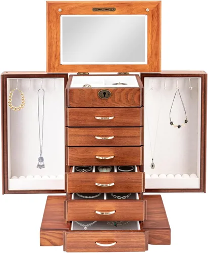 Vista 21 de Wooden Jewelry Box for Women 3-Tier Jewelry Organizer Box Dark Brown