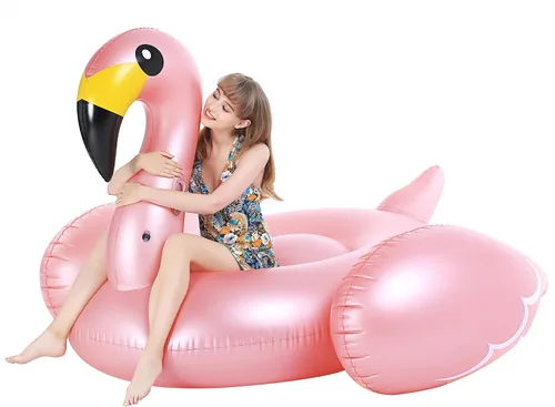 Vista 8 de Jasonwell Flotador inflable gigante de flamenco para piscina con válvulas rápidas, flotador de verano para playa, piscina de descanso, balsa