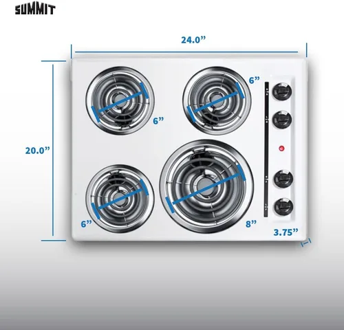 Vista 2 de Summit 24" 4 quemadores cocina eléctrica, bobina de 230 voltios, blanco WEL03