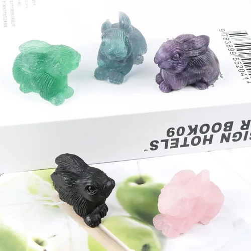 Vista 5 de Artistone Figuras de estatua de conejo con cristales de amatista, tallados a mano, escultura de conejo, escultura coleccionable para decoración