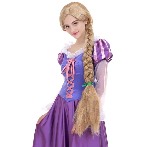 Vista 7 de Angelaicos Peluca de rapunzel para mujer con trenzas largas de 47 pulgadas de largo, con 10 flores