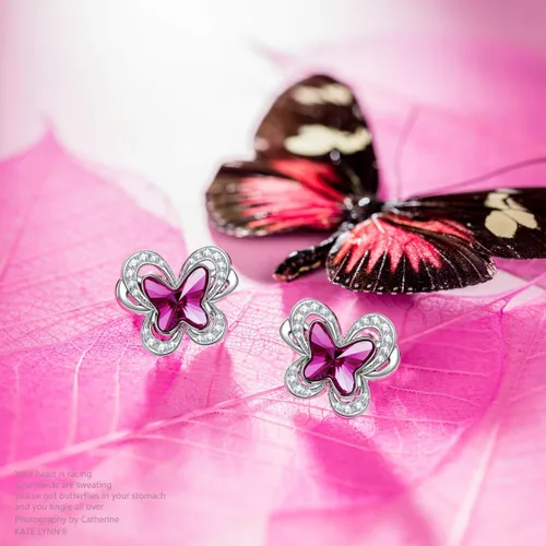 Vista 2 de Kate Lynn Joyería para mujer El jardín del Eden Collares colgantes para niñas Stud Pendientes mariposa cristales regalos para ella con caja de regalo
