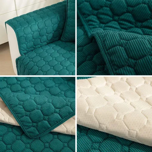 Vista 7 de vctops Funda de sofá de pana antideslizante para sofá rural a cuadros, funda de sofá modular para perros, gatos y mascotas, para sofá biplaza Verde