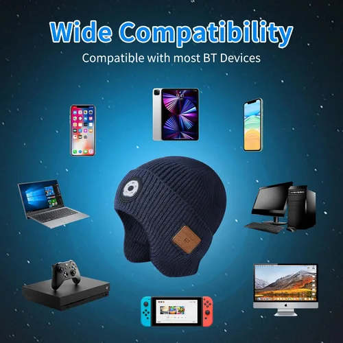 Vista 51 de Gorro Bluetooth con auriculares ligeros e inalámbricos, micrófono integrado y altavoces estéreo mejorados con música