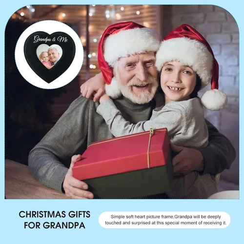 Vista 4 de PETCEE Marco de Fotos de Abuelo y Yo - 4 x 4 Corazón Recuerdo de Navidad Regalos para Abuelo Marco de Fotos de Cuero Suave Regalos de Navidad Acción