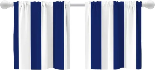 Vista 11 de Shrahala Cortinas republicanas de elefante americano para ventanas de cocina, paneles de cortina de ventana de poliéster multicapa con rayas rojas