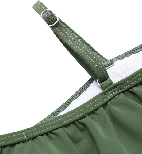 Vista 4 de Arshiner Traje de baño de dos piezas para niñas con volantes y ondas estampado, conjunto de bikini, traje de baño para niña con almohadilla