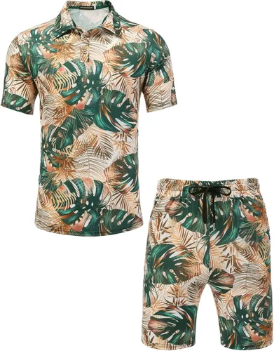 Vista 4 de Daupanzees Conjunto de camisa de 2 piezas para hombre, conjunto casual de manga corta para verano