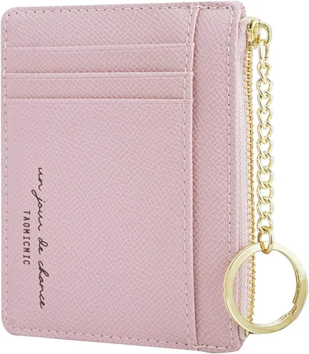 Vista 9 de Cartera pequeña de piel para mujer, con llavero, delgado, tarjetero, mini monedero con llavero.