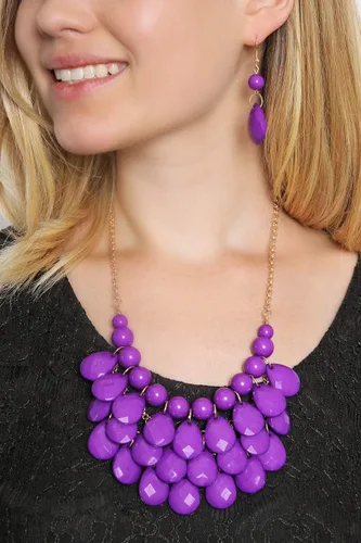 Vista 2 de RIAH FASHION Collar grueso de acrílico con diseño de burbujas flotantes, collar de babero con forma de lágrima, Metal Acrílico, Acrílico