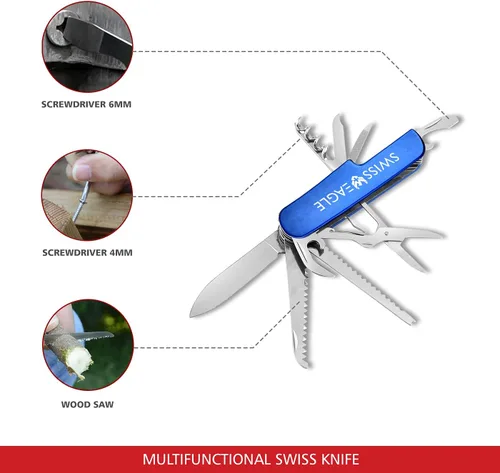 Vista 2 de Swiss Eagle Cuchillo de ejército multiherramienta: paquetes de 11 herramientas en tu bolsillo