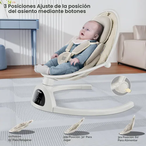 Vista 4 de Columpio para bebés BabyBond para bebés, columpio Bluetooth con altavoz de música, 3 posiciones de asiento, cinturón de arnés de 5 puntos, 5