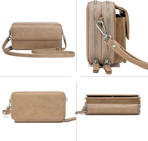 Vista 4 de Lanyani Cartera cruzada RFID con bolsillo para teléfono para mujer, cuero vegano
