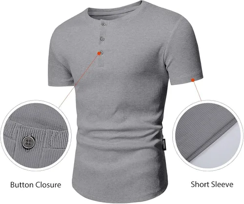 Vista 3 de JMIERR Camisas Henley para hombre con cuello redondo y botones