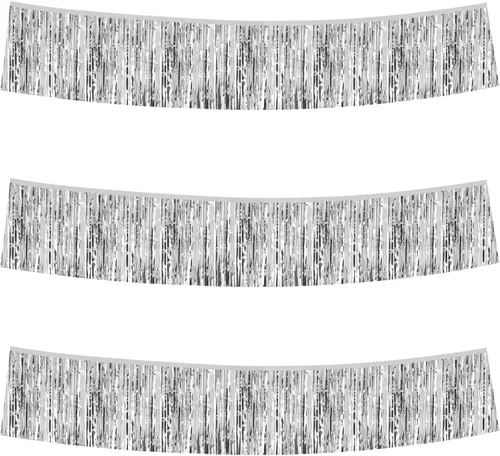 Vista 16 de Entisn Paquete de 3 guirnaldas de flecos de papel de aluminio negro, 30 pies, pancarta metálica de flecos de techo de 30 pies, guirnalda brillante