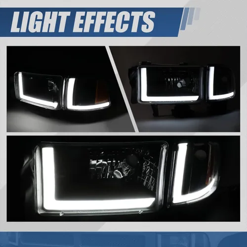 Vista 8 de Auto Dynasty Conjunto de Faros LED DRL Compatible con Dodge Ram 1500 2500 3500 de 1994-2002, 4 Piezas Faros Halógenos de Repuesto con Doble Luz