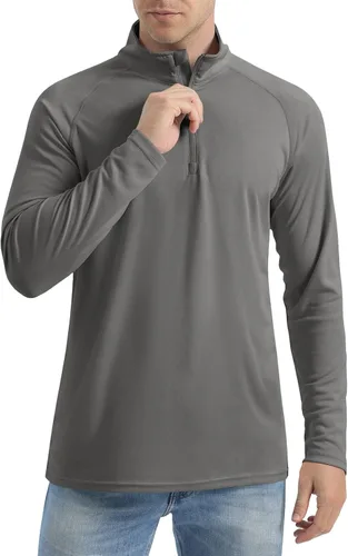 Vista 2 de CRYSULLY Camisas de pesca para hombre con protección solar UPF 50+ de manga larga y cremallera de 14