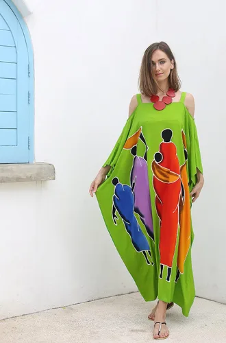 Vista 6 de SHU-SHI Maxivestido caftán para mujer, hombros descubiertos, estilo casual, largo, para playa, talla grande, caftán